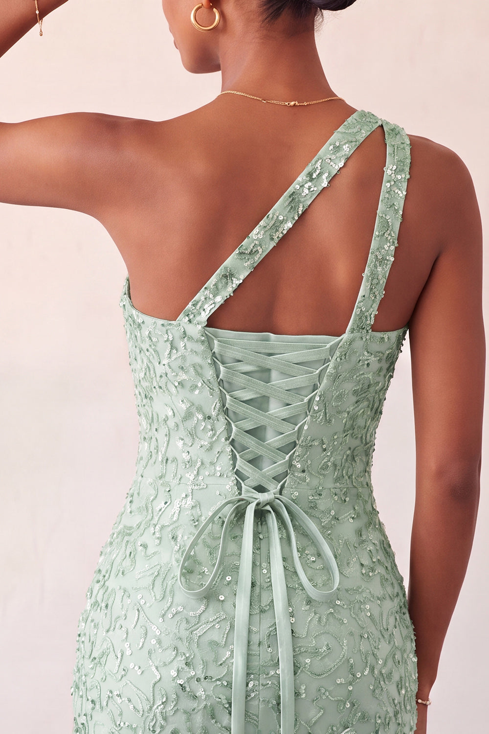 Sparkly Blush Sequin One Shoulder Short Tight Homcoming Dress