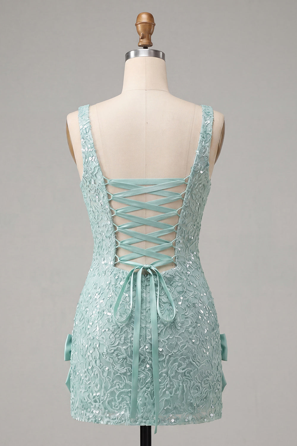 Sparkly Champagne Sequin Tight Short Homecoming Dress with Bows