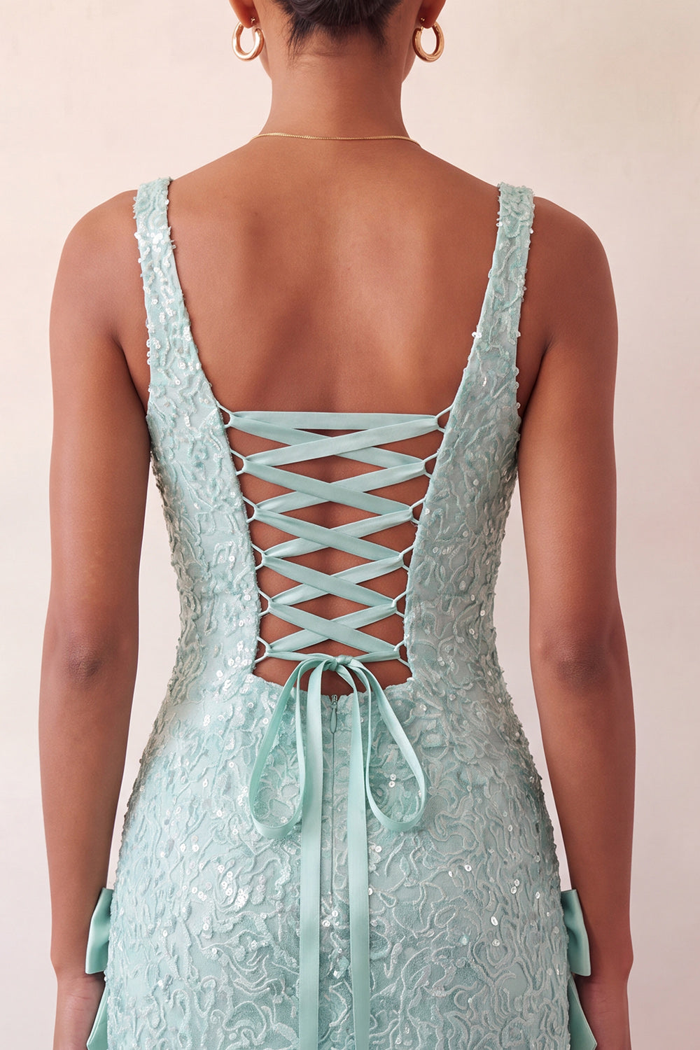 Sparkly Champagne Sequin Tight Short Homecoming Dress with Bows