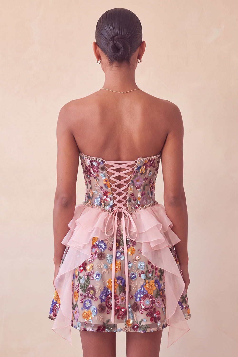 Sparkly Red Floral Corset Sequin Ruffled Short Homecoming Dress