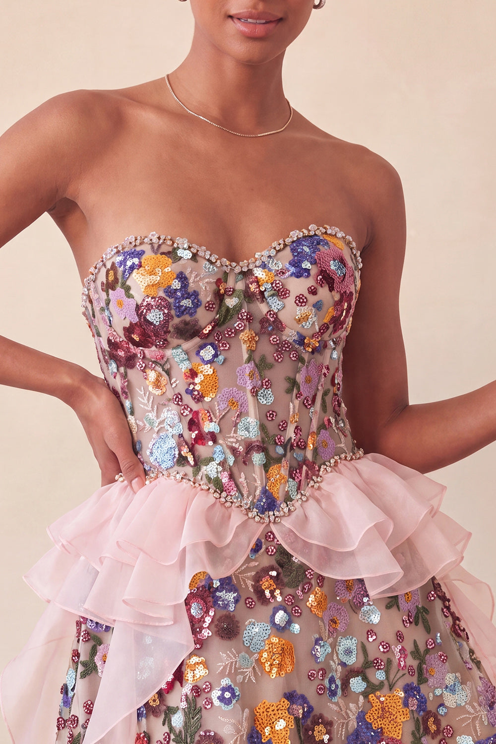 Sparkly Red Floral Corset Sequin Ruffled Short Homecoming Dress