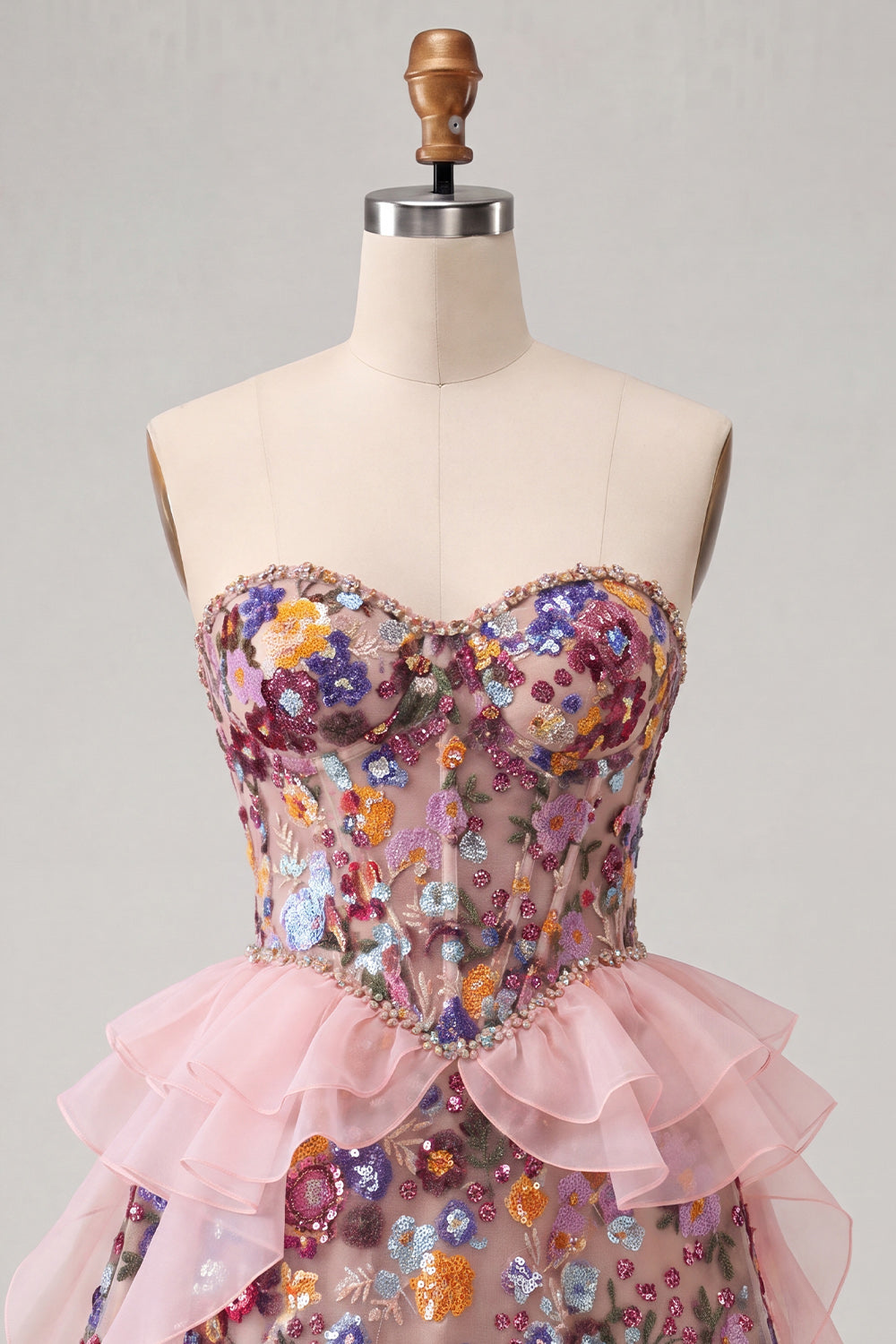 Sparkly Red Floral Corset Sequin Ruffled Short Homecoming Dress