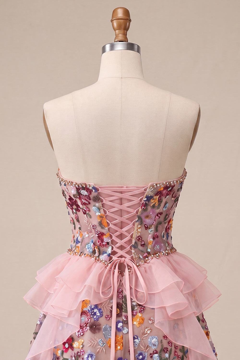 Sparkly Red Floral Corset Sequin Ruffled Short Homecoming Dress