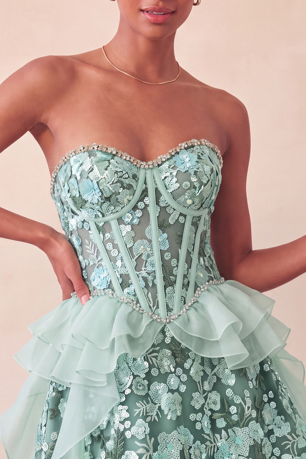 Sparkly Red Floral Corset Sequin Ruffled Short Homecoming Dress