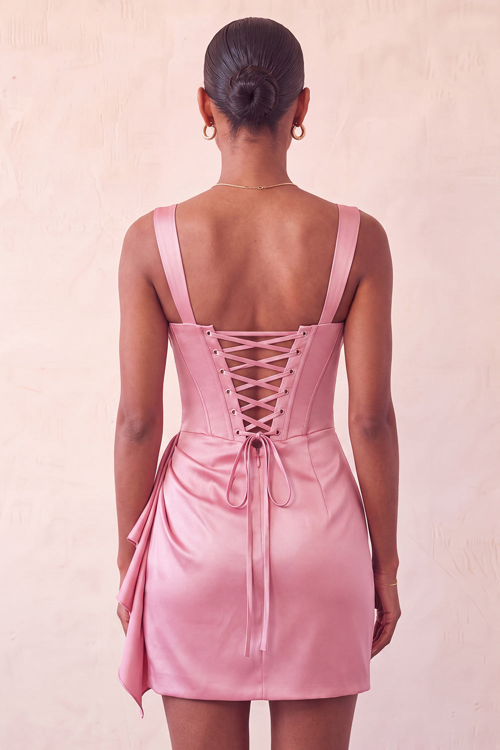 Champagne Satin Beaded Tight Short Corset Homecoming Dress with Sash