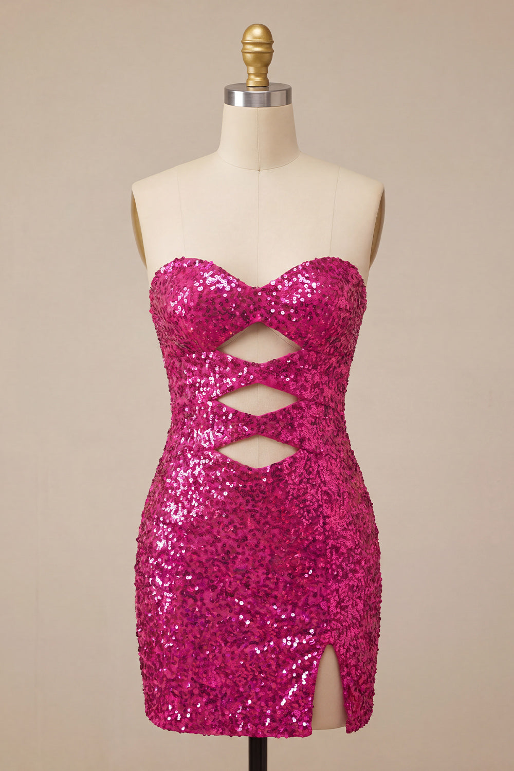 Sparkly Silver Sequin Keyhole Tight Short Homecoming Dress with Slit