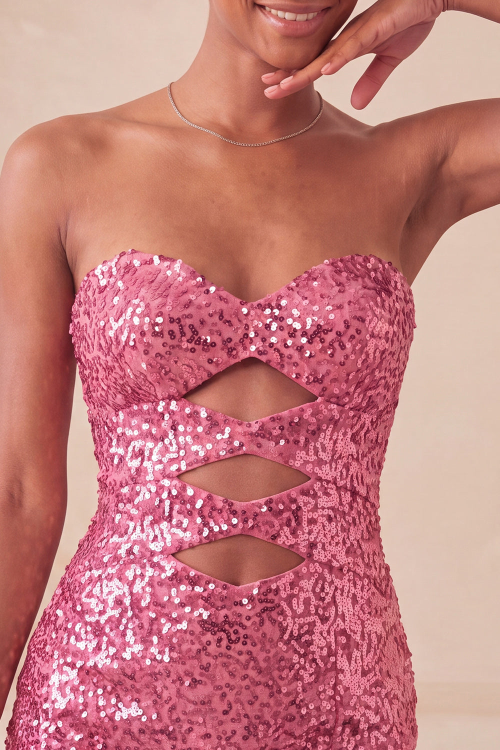 Sparkly Silver Sequin Keyhole Tight Short Homecoming Dress with Slit