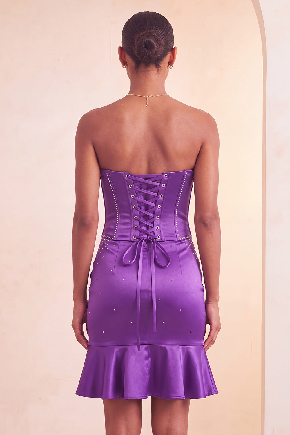 Lake Blue Satin Beaded Ruffled Tight Short Corset Homecoming Dress