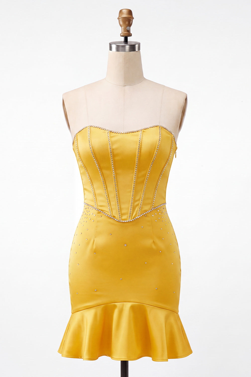 Lake Blue Satin Beaded Ruffled Tight Short Corset Homecoming Dress