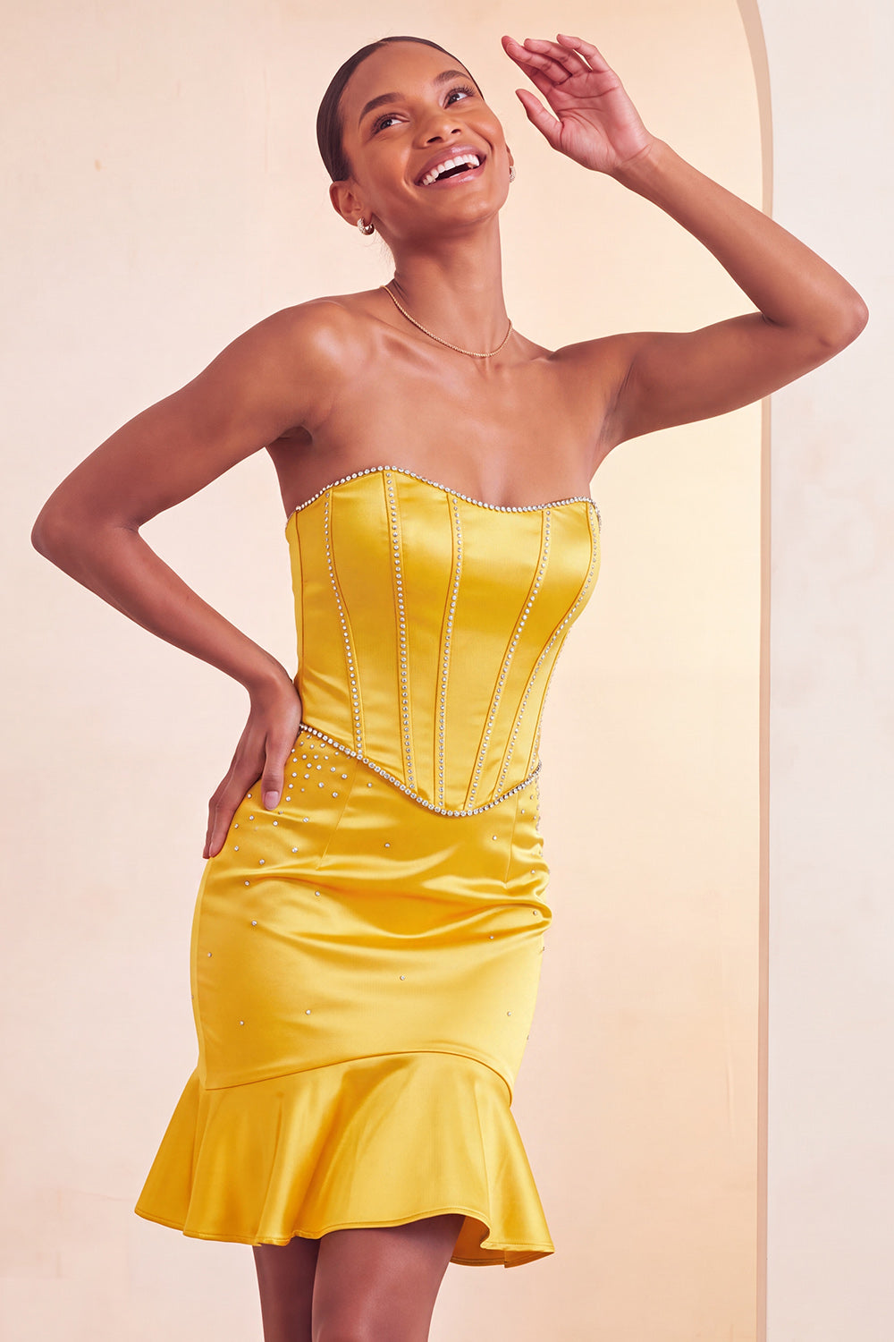 Lake Blue Satin Beaded Ruffled Tight Short Corset Homecoming Dress