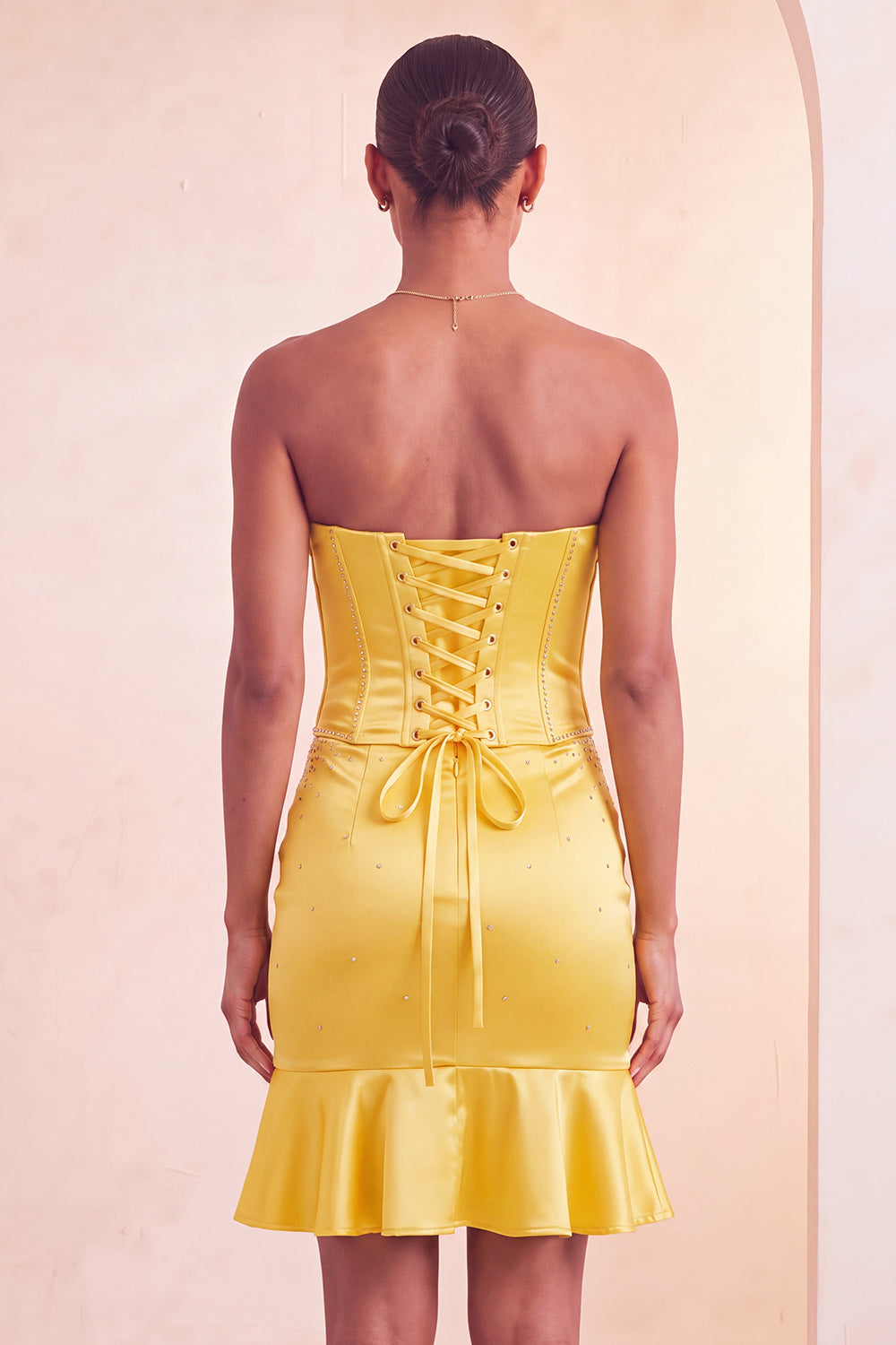 Lake Blue Satin Beaded Ruffled Tight Short Corset Homecoming Dress