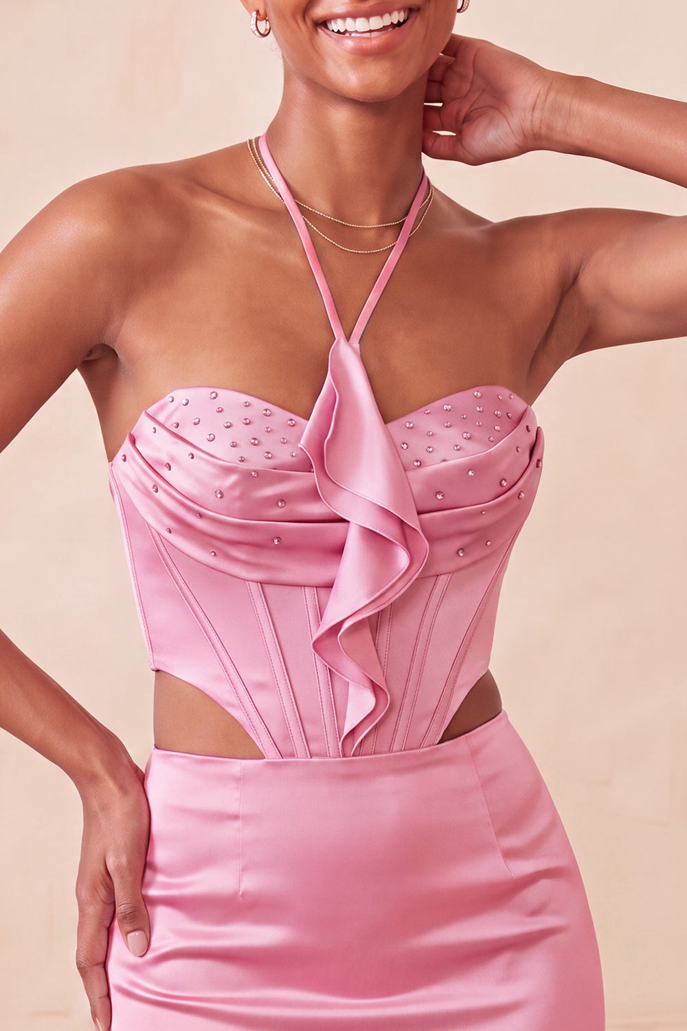 Pink Corset Beaded Ruffled Tight Short Homecoming Dress