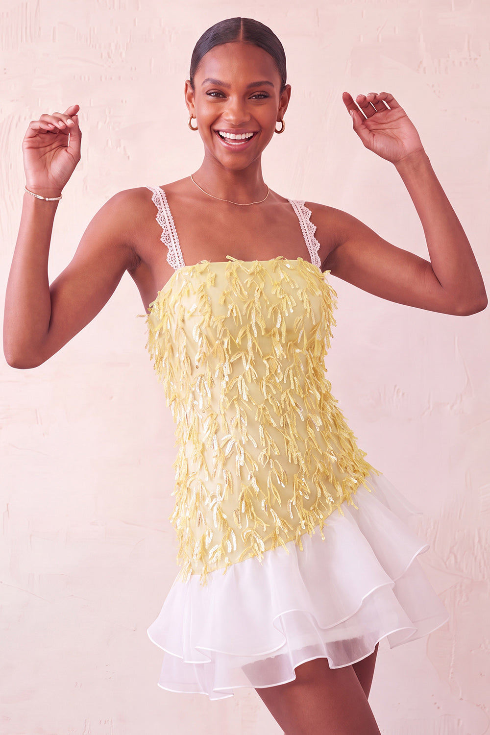 Chocolate Appliqued Ruffled A-Line Short Homecoming Dress with Lace