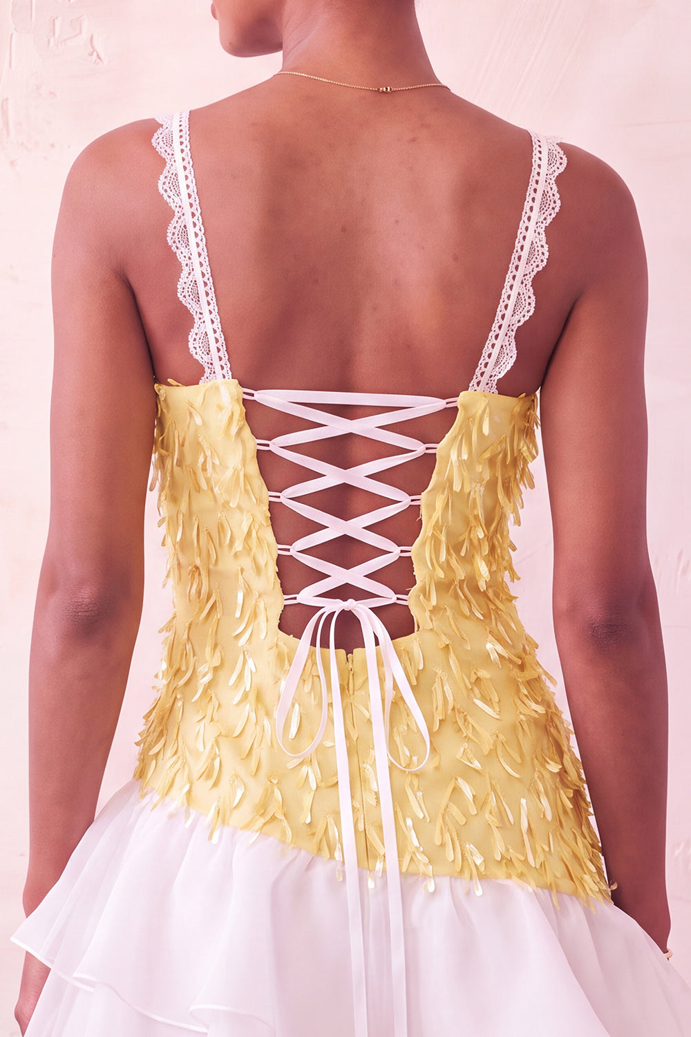 Chocolate Appliqued Ruffled A-Line Short Homecoming Dress with Lace