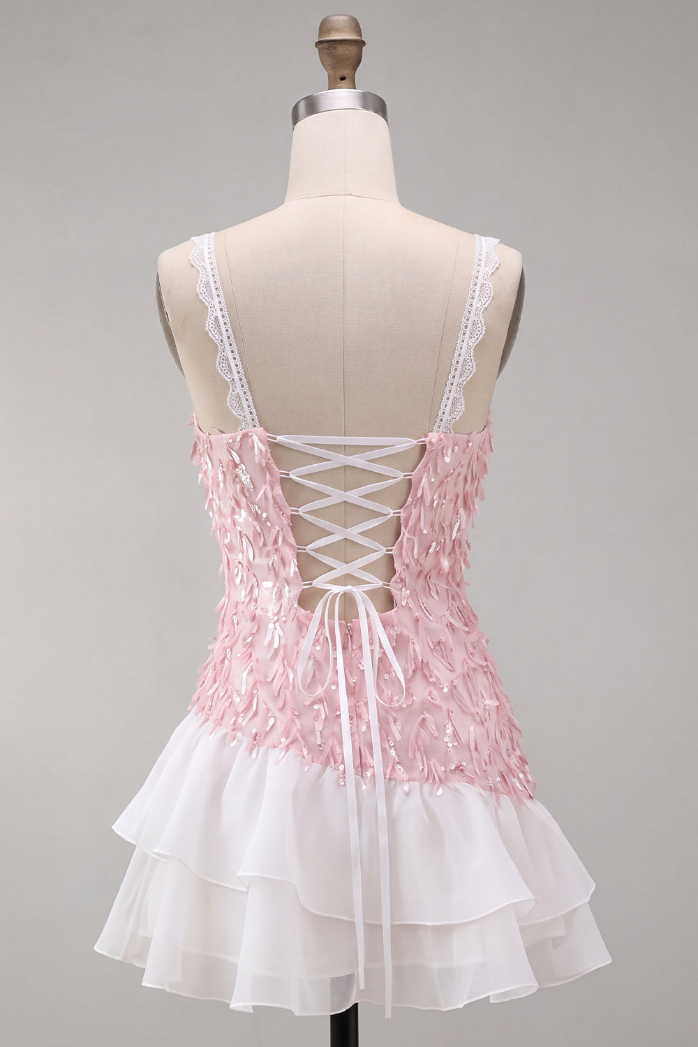 Chocolate Appliqued Ruffled A-Line Short Homecoming Dress with Lace