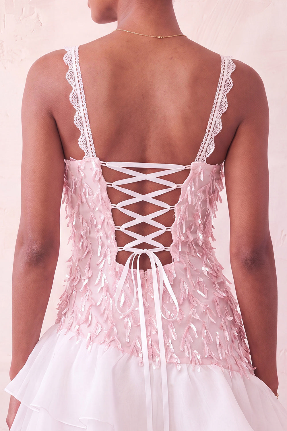 Chocolate Appliqued Ruffled A-Line Short Homecoming Dress with Lace