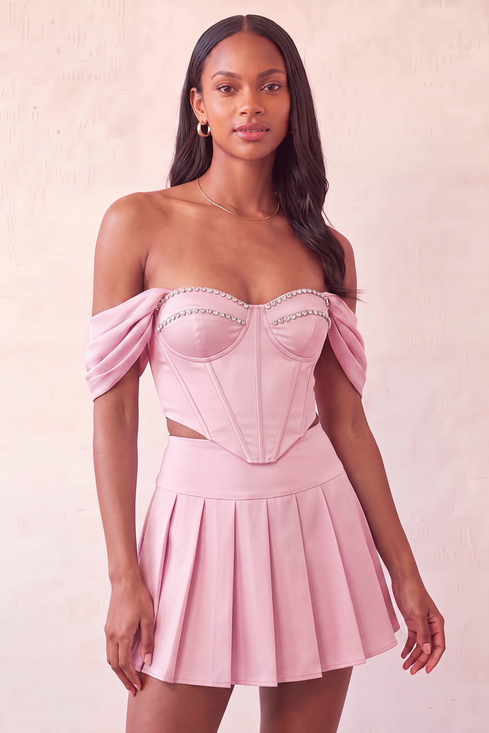 Light Pink Corset Ruched A-Line Short Homecoming Dress with Beading