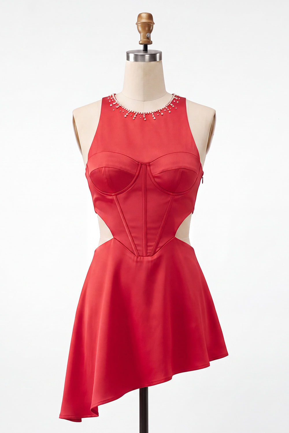 Black Corset Round Neck A-Line Cut Out Short Homecoming Dress