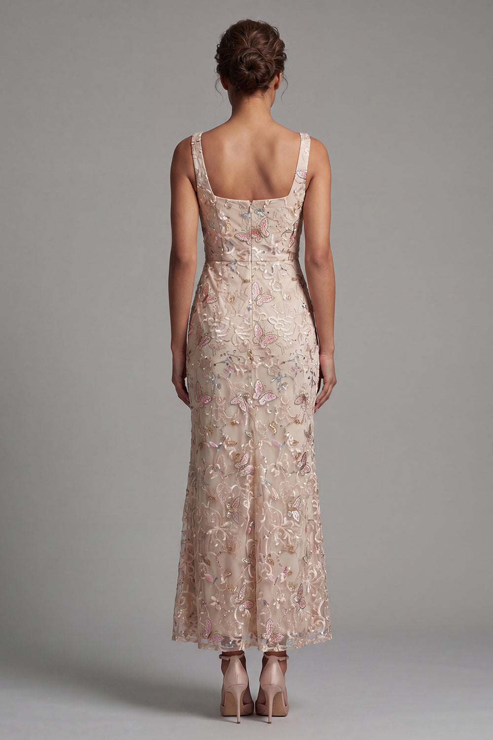 Floral Mermaid Sparkly Yellow Sequins Long Evening Dress