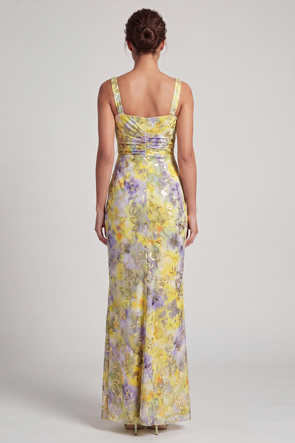 Floral Mermaid Sparkly Yellow Sequins Long Evening Dress with Slit
