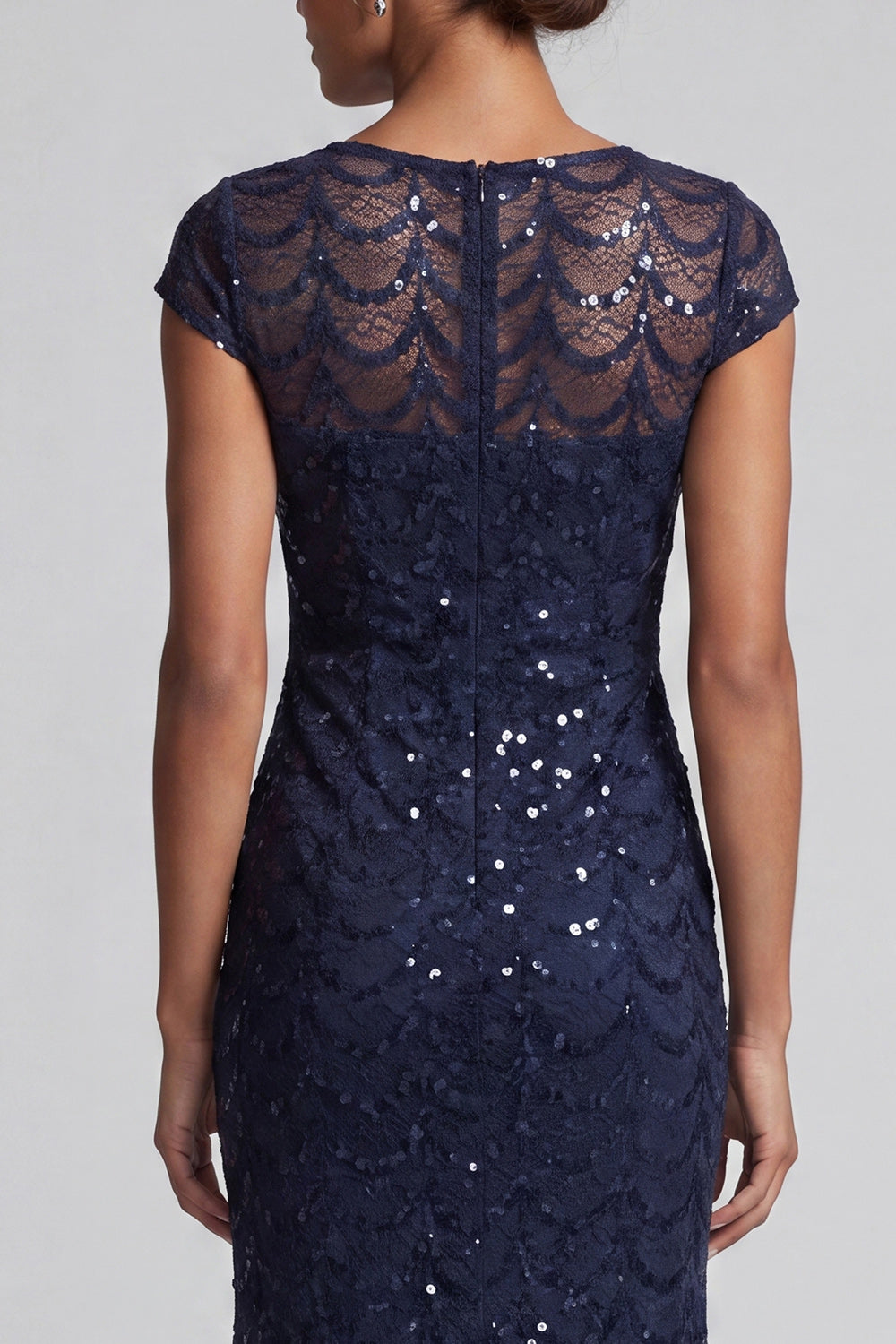 Sparkly Navy Boat Neck Mermaid Sequins Long Evening Dress