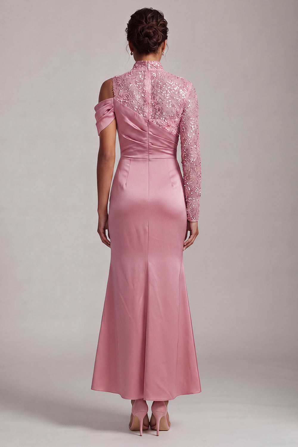 Sparkly Pink Mermaid Beaded Long Evening Dress with Slit