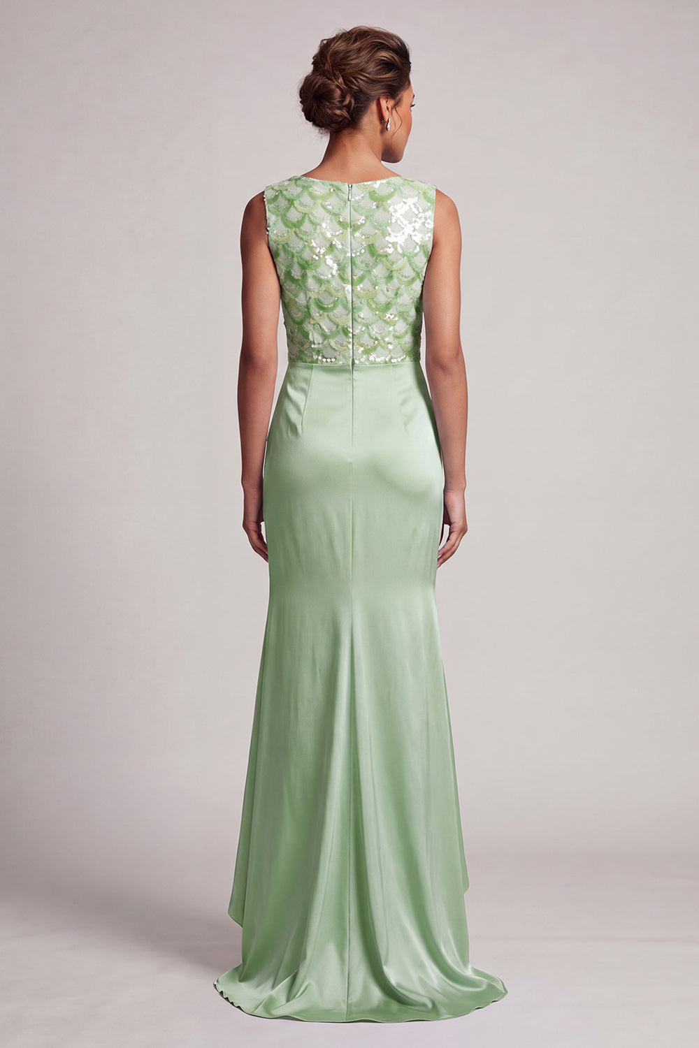 Sparkly Light Green Ruched Mermaid Long Evening Dress