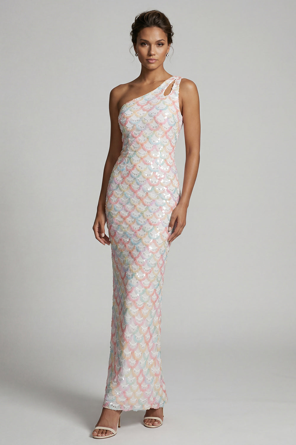 Sparkly Light Blue Mermaid Keyhole Sequins Long Evening Dress