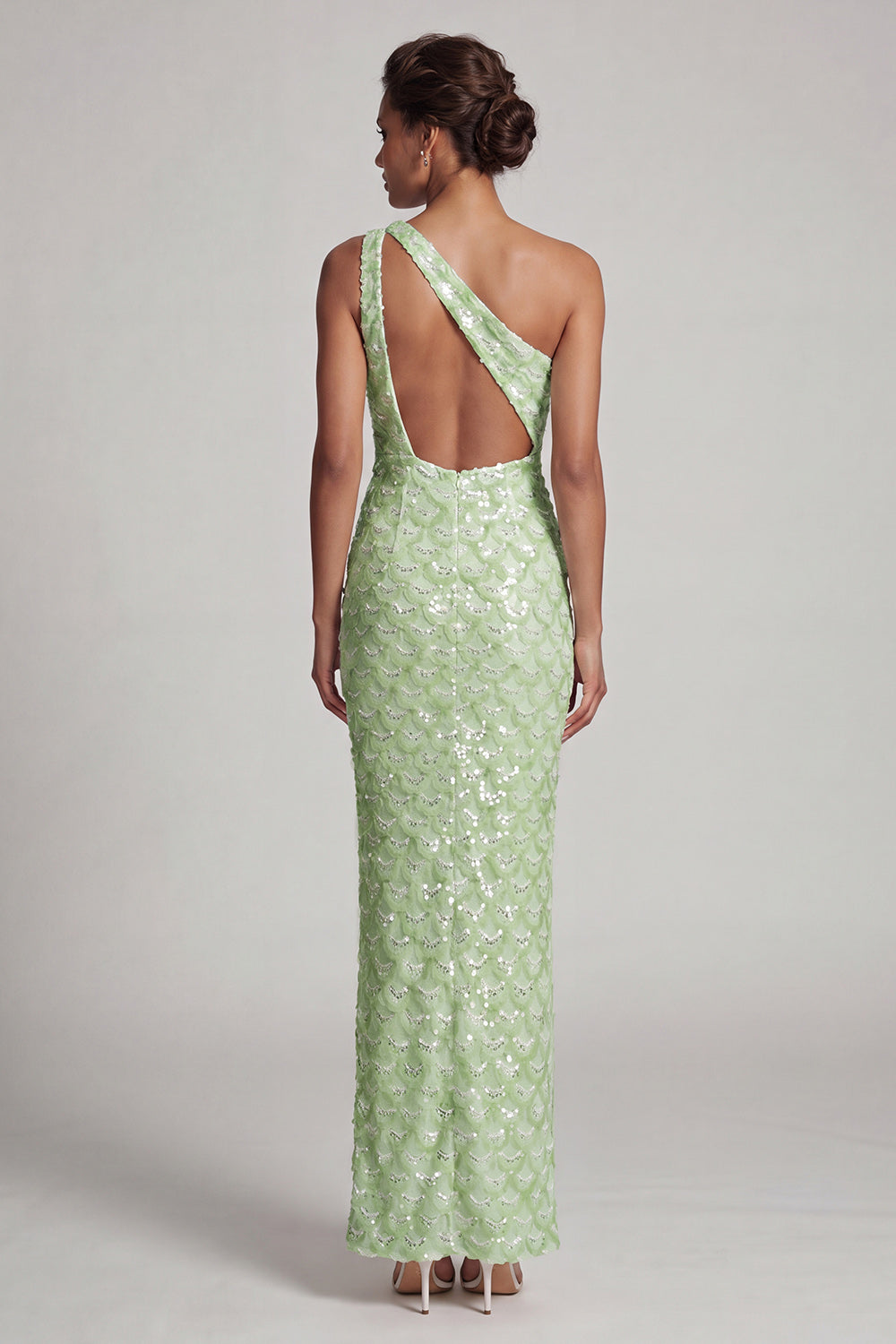 Sparkly Light Blue Mermaid Keyhole Sequins Long Evening Dress