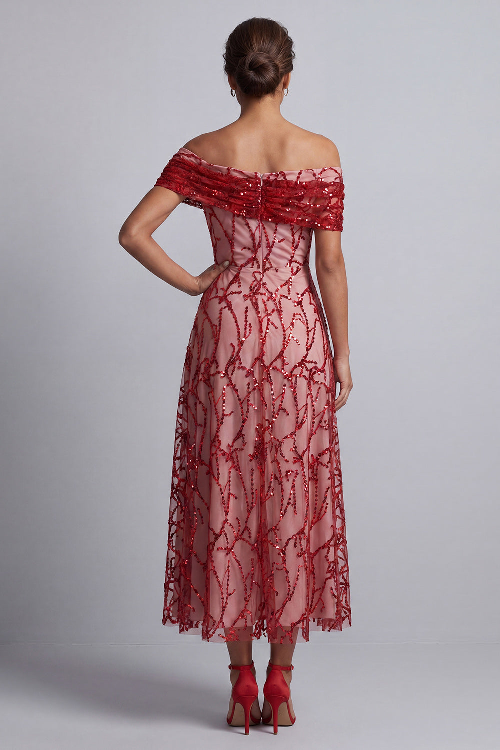 Sparkly Floral Champagne Beaded A-Line Long Formal Dress