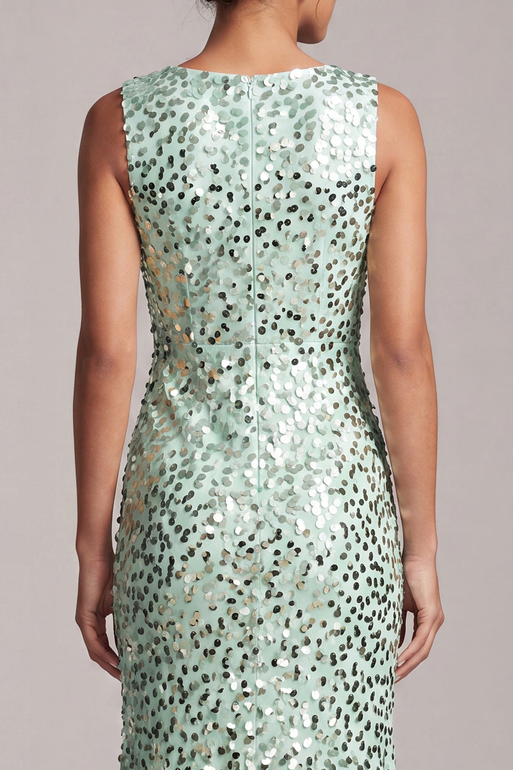 Sparkly Silver Sequin Boat Neck Long Formal Dress