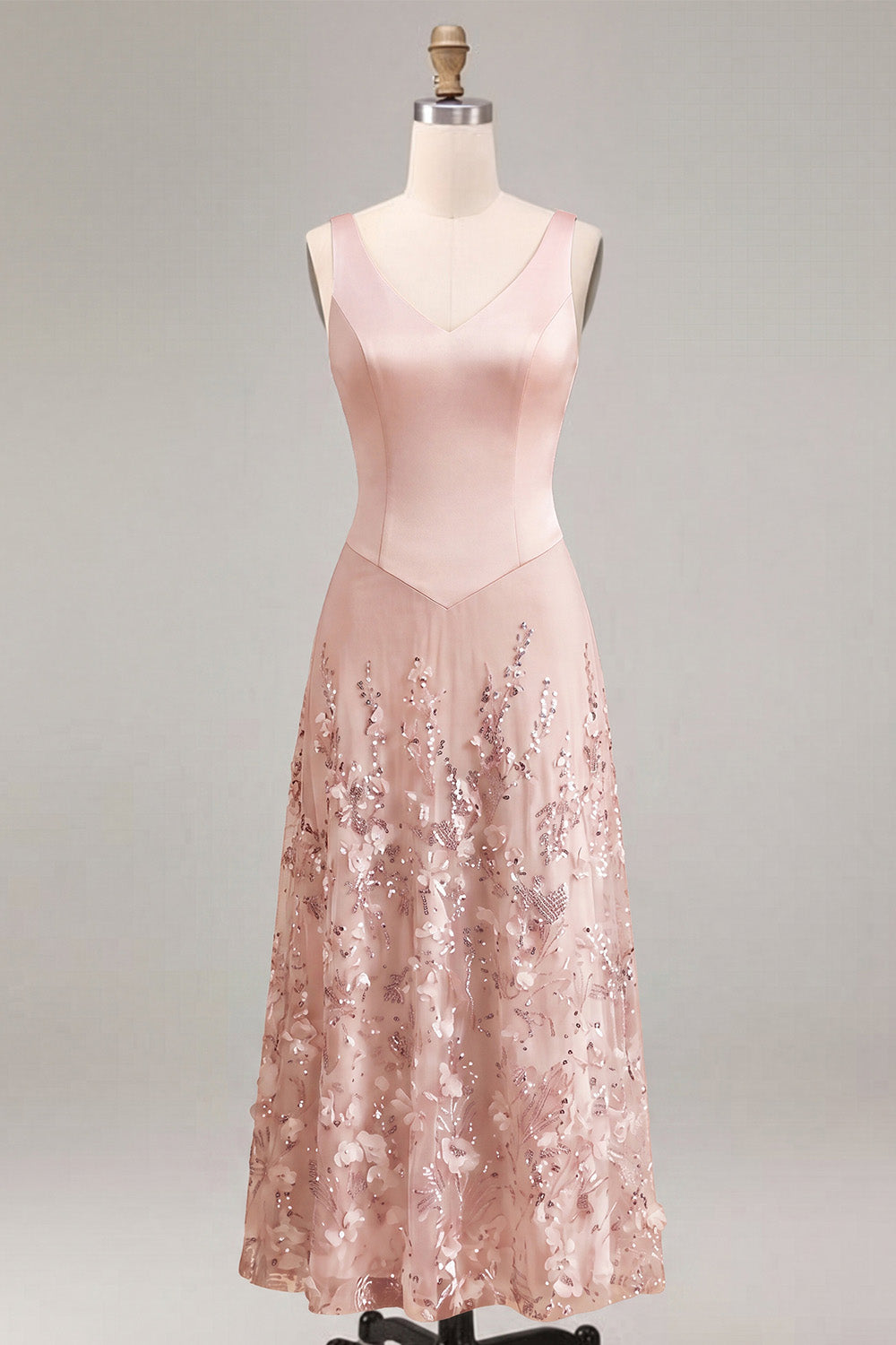 Sparkly Floral Pink Beaded A Line Maxi Wedding Guest Dress