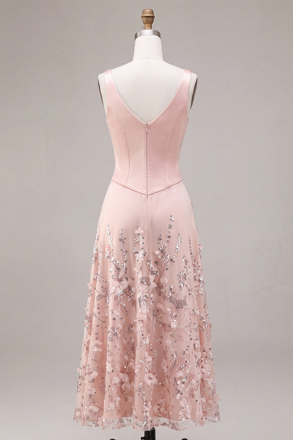 Sparkly Floral Pink Beaded A Line Maxi Wedding Guest Dress