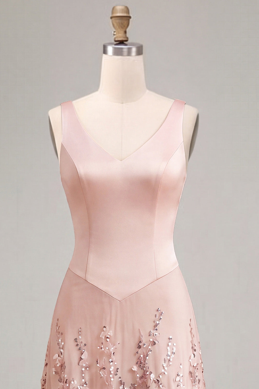 Sparkly Floral Pink Beaded A Line Maxi Wedding Guest Dress