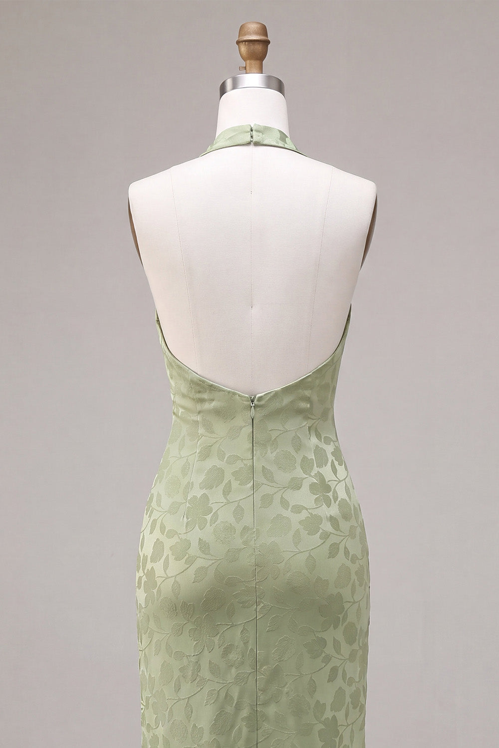 Floral Light Green Backless Mermaid Long Wedding Guest Dress