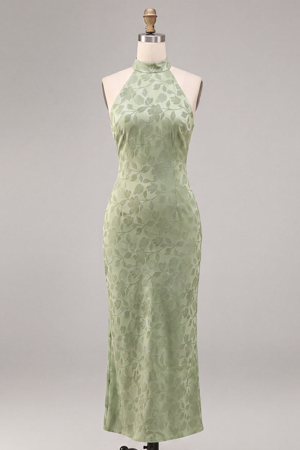 Floral Light Green Backless Mermaid Long Wedding Guest Dress