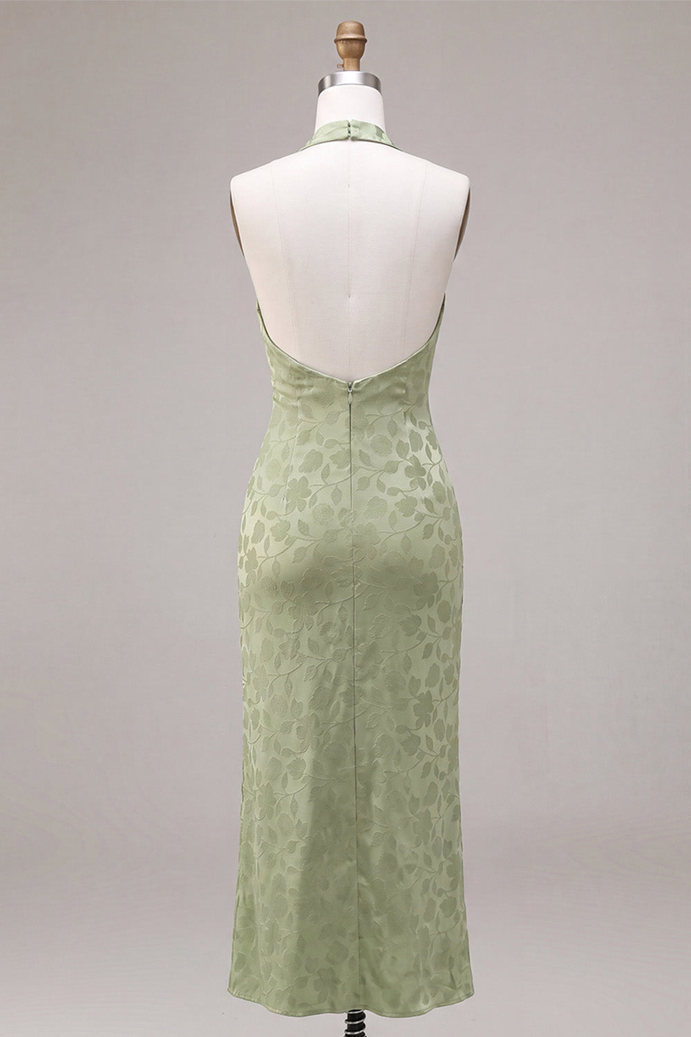 Floral Light Green Backless Mermaid Long Wedding Guest Dress