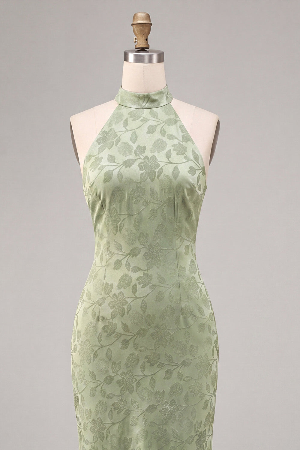 Floral Light Green Backless Mermaid Long Wedding Guest Dress