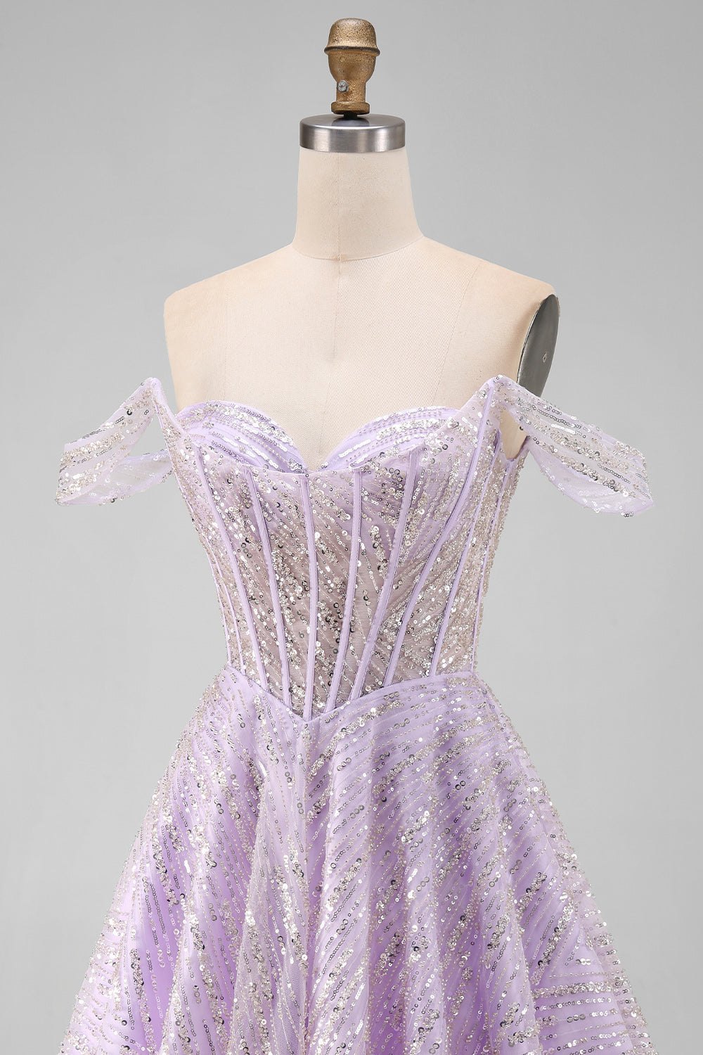 Sparkly Lilac Sequins Off the Shoulder Short Corset Cocktail Dress