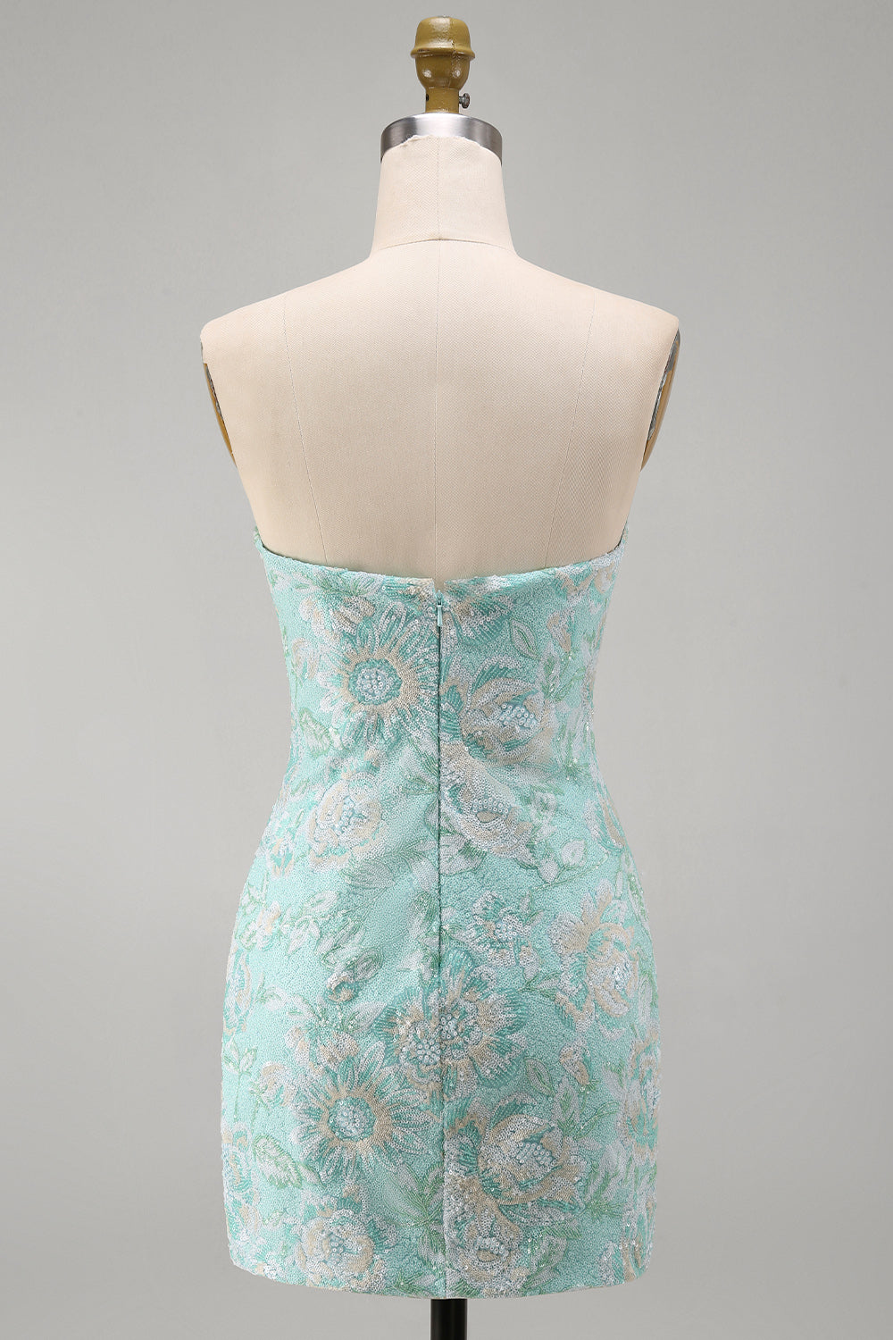 Floral Mint Strapless Beaded Tight Short Cocktail Dress
