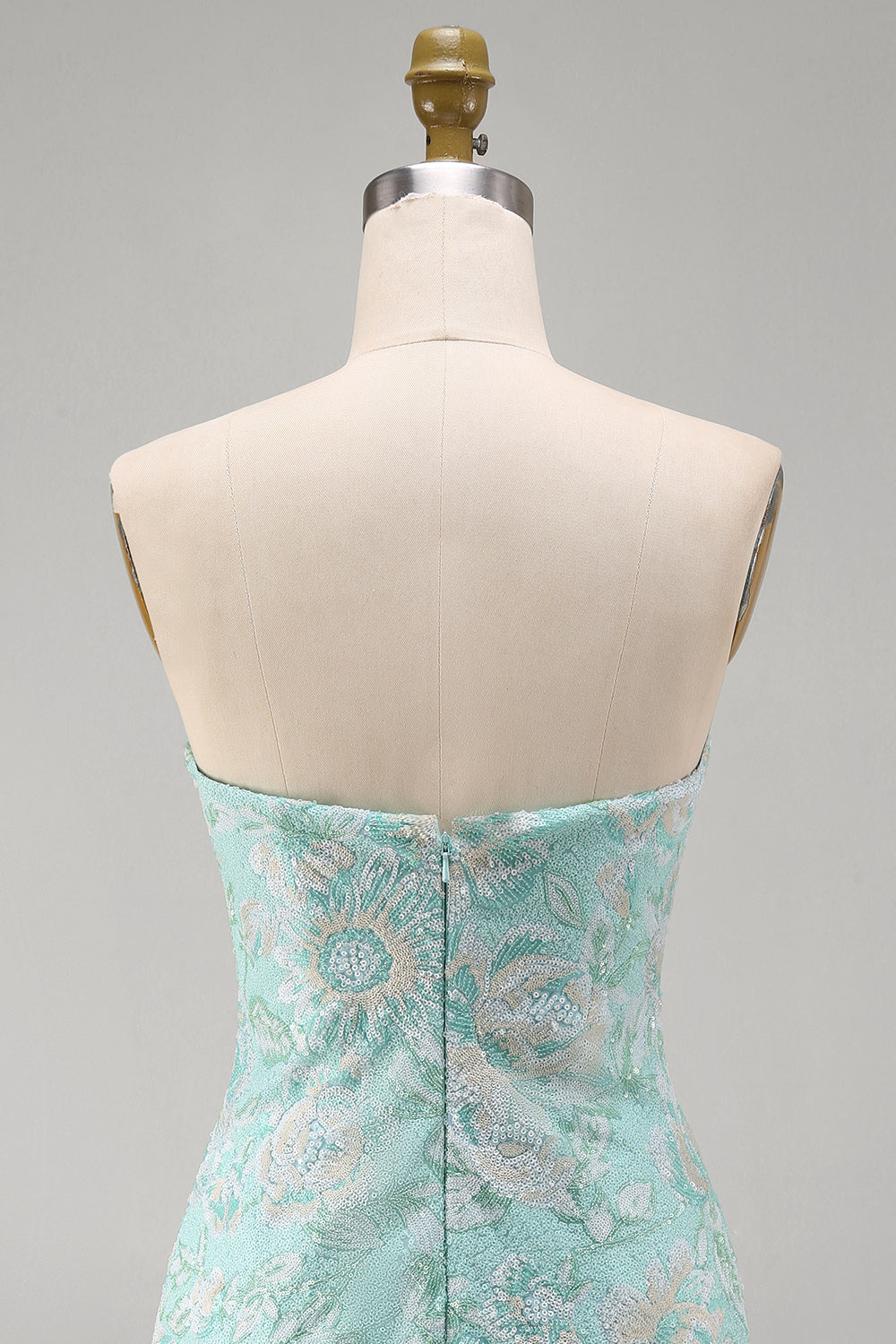 Floral Mint Strapless Beaded Tight Short Cocktail Dress