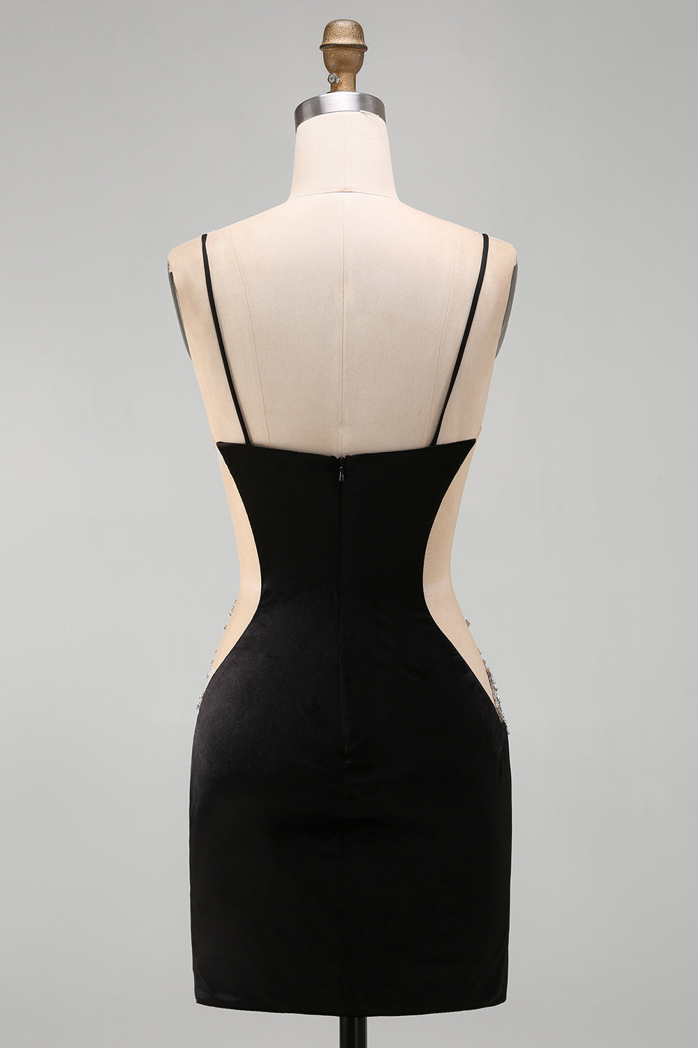 Floral Black Cut Out Short Tight Cocktail Dress with Rhinestone