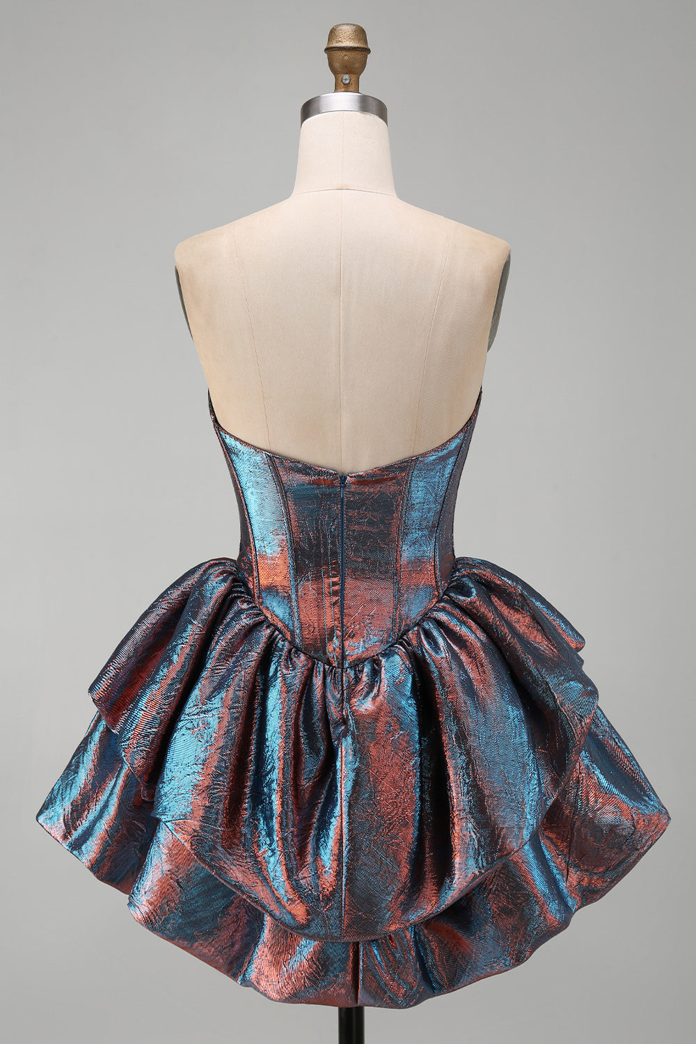 Metallic Blue Sweetheart Corset Ruffled Short Cocktail Dress
