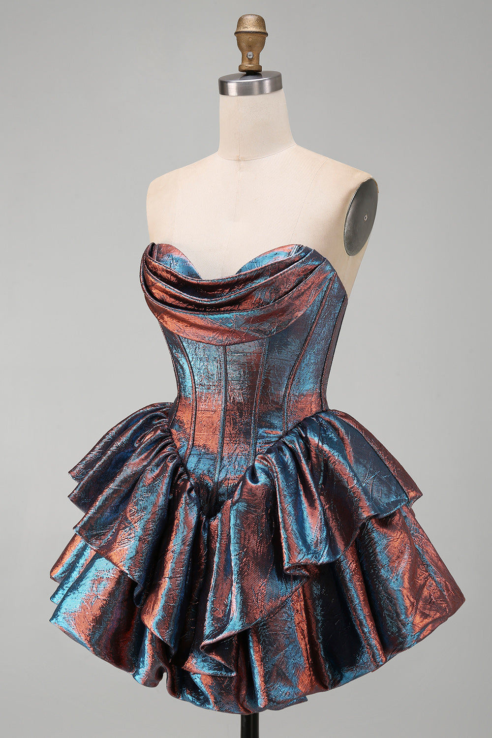 Metallic Blue Sweetheart Corset Ruffled Short Cocktail Dress