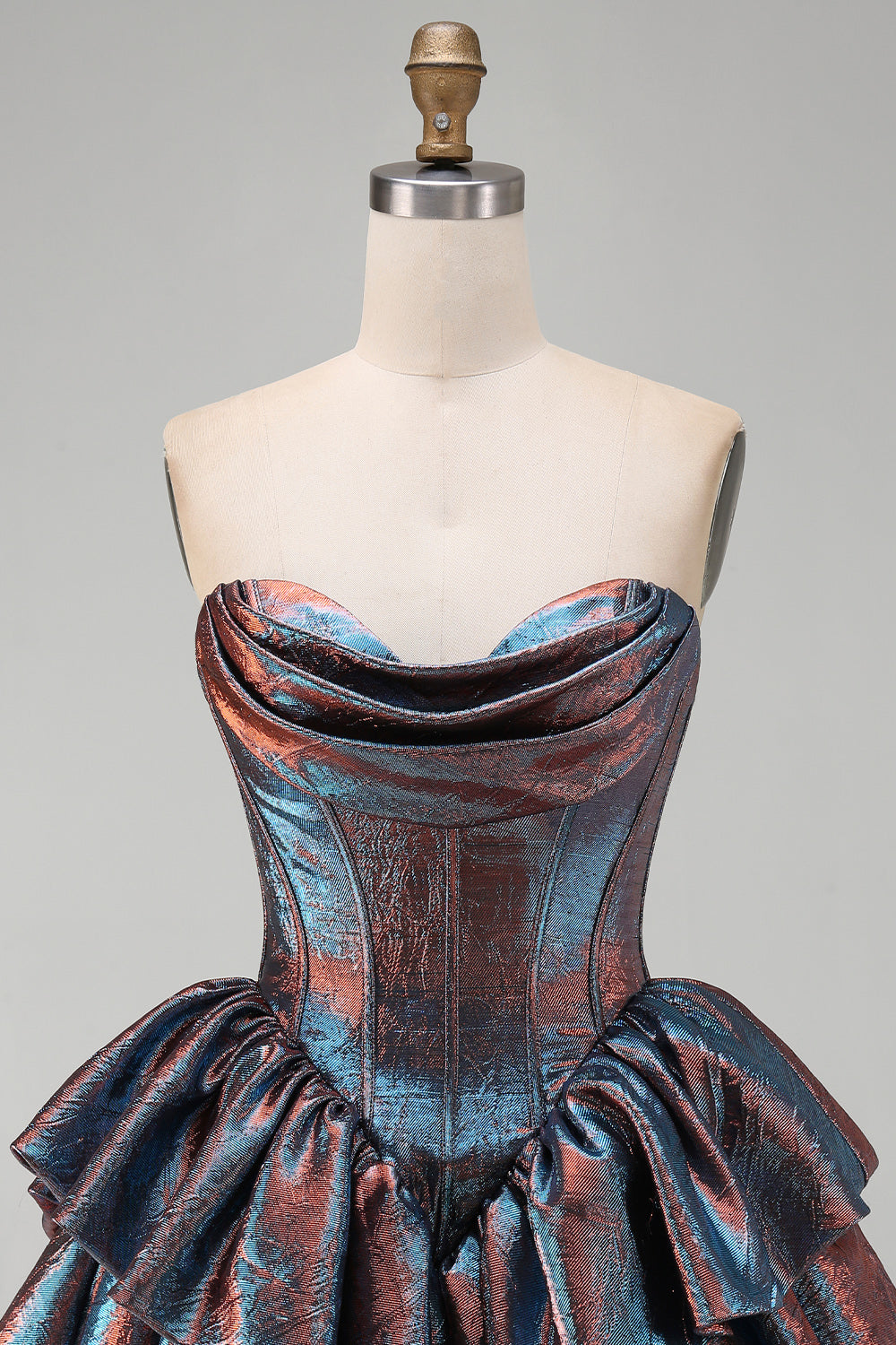 Metallic Blue Sweetheart Corset Ruffled Short Cocktail Dress