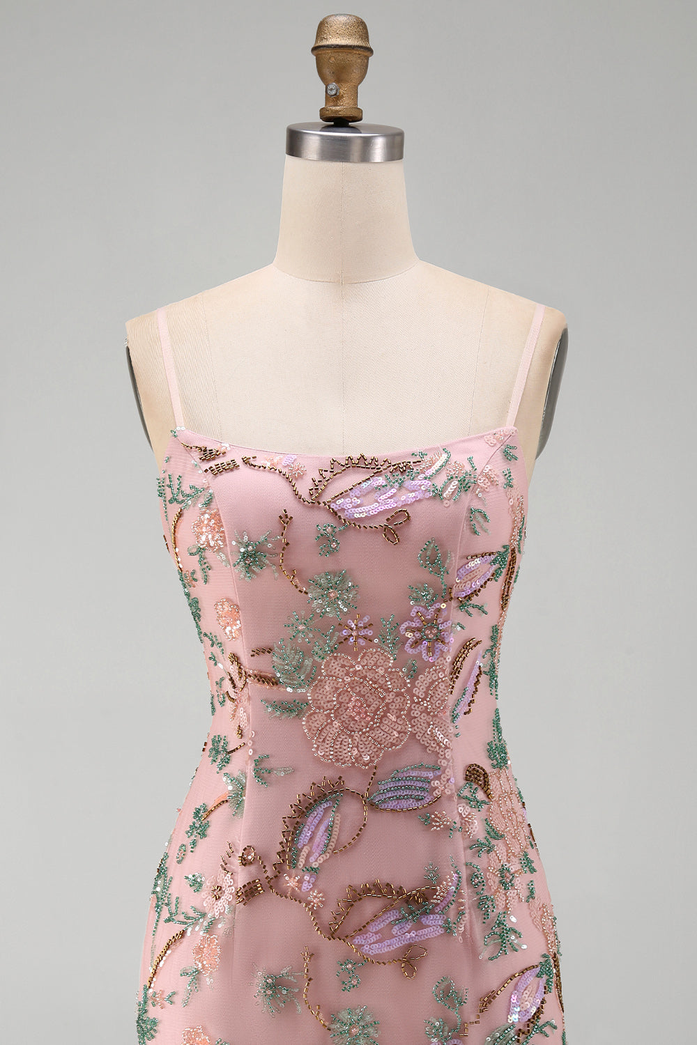 Sparkly Pink Floral Beaded Sequin Short Tight Cocktail Dress