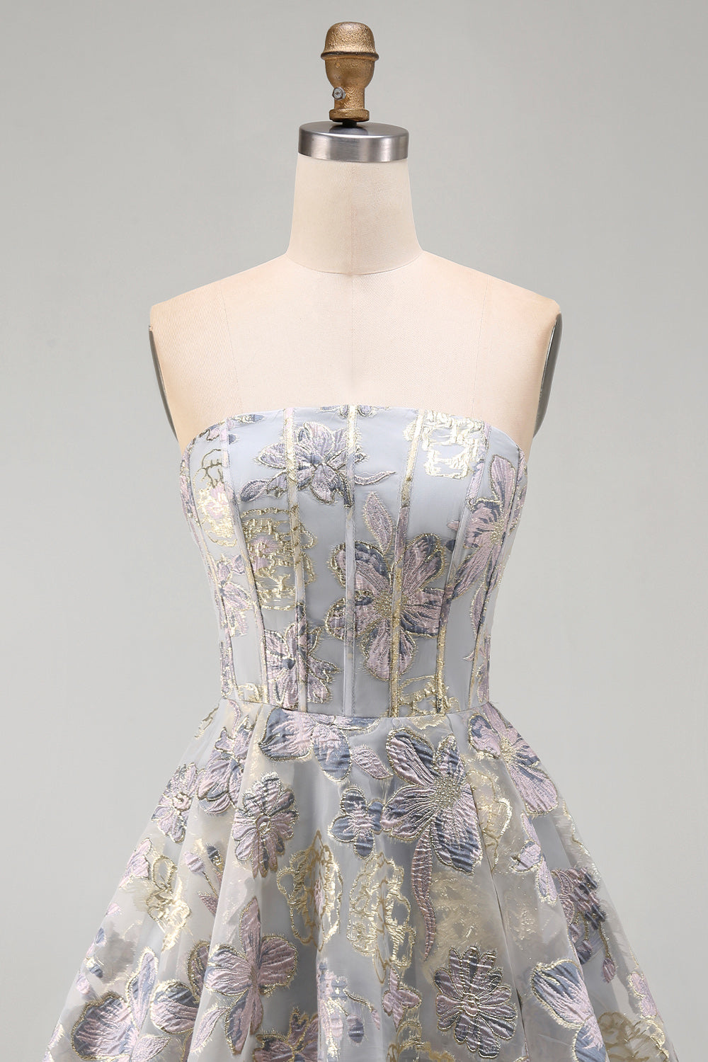 Blue Flower Corset A Line Strapless Short Cocktail Dress