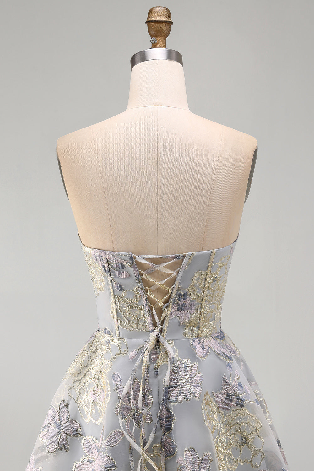 Blue Flower Corset A Line Strapless Short Cocktail Dress