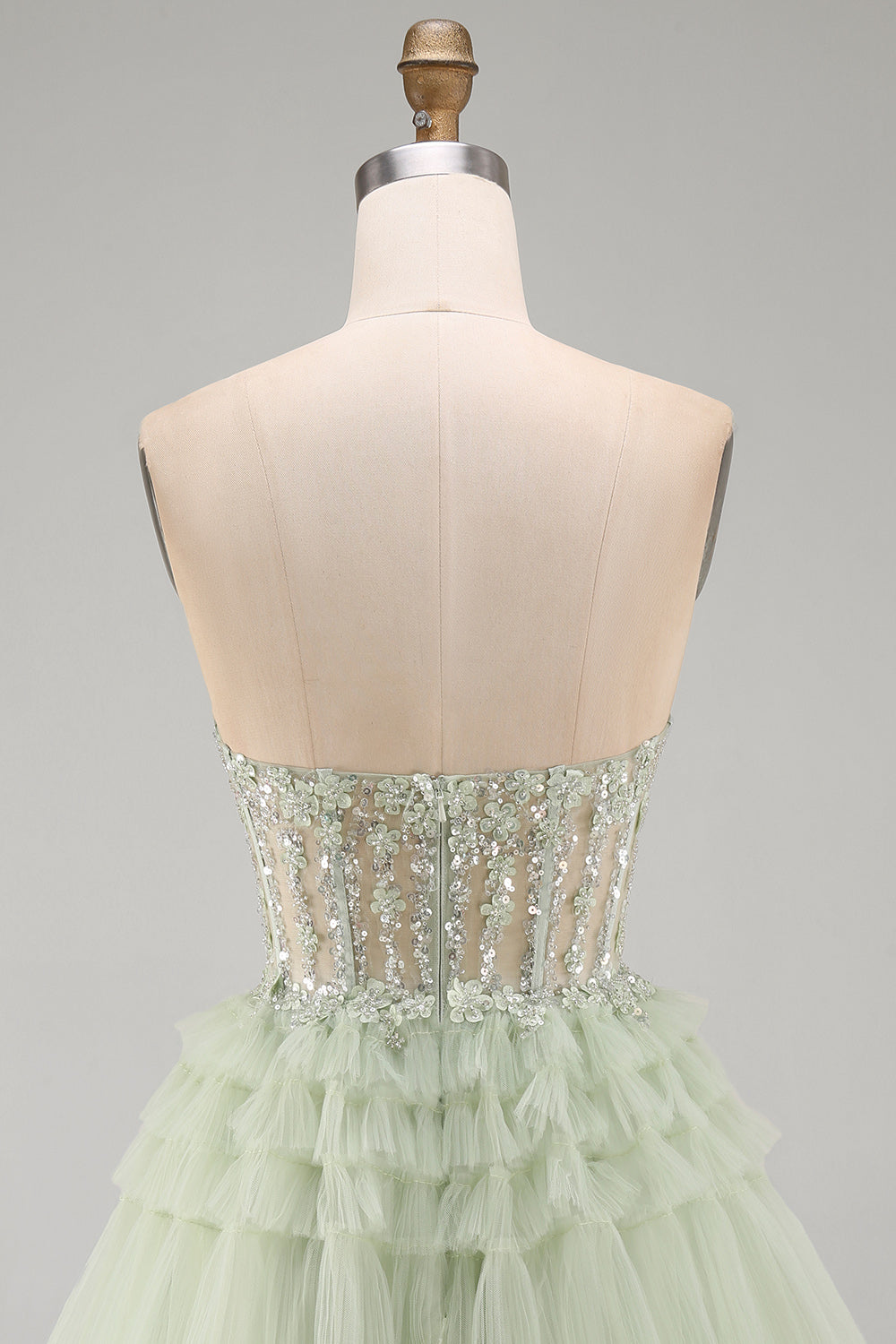 Dusty Sage Corset Floral A-Line Ruffled Short Cocktail Dress