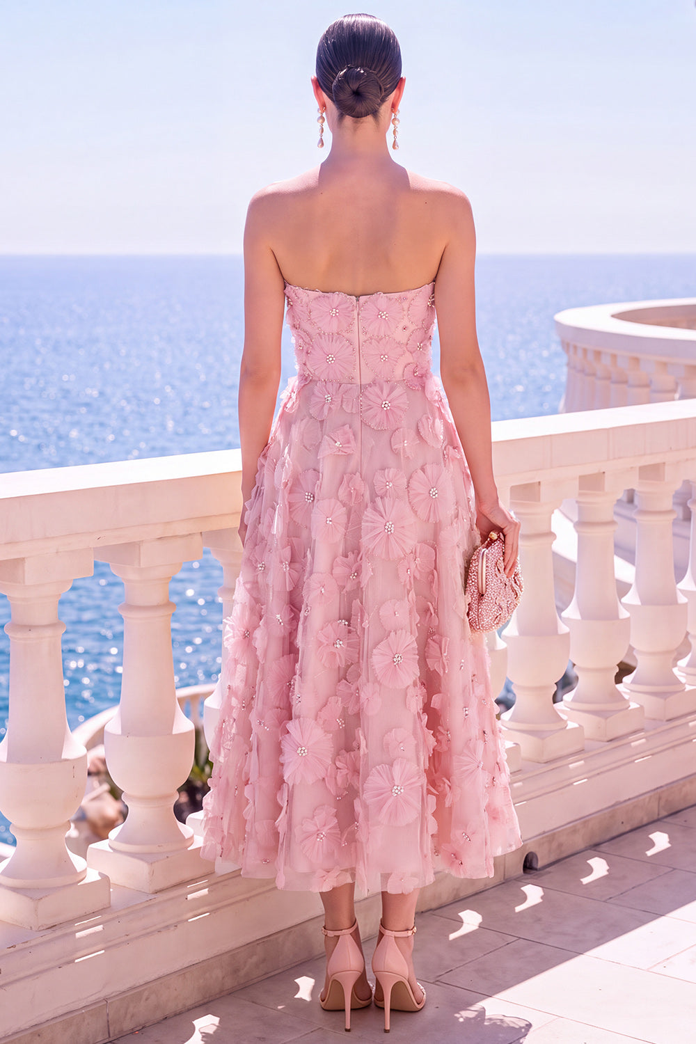Yellow Floral Corset A Line Strapless Maxi Beach Wedding Guest Dress